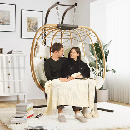 Double Hanging Egg Swing Chair with Stand & Cushions