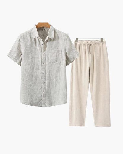 Men's Linen Shirt & Trousers Set – Short-Sleeve Summer Outfit