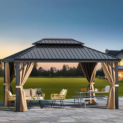 Hard-Top Patio Gazebo with Mosquito Netting