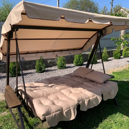 Outdoor Swing Chair with Cushion & Mattress Set