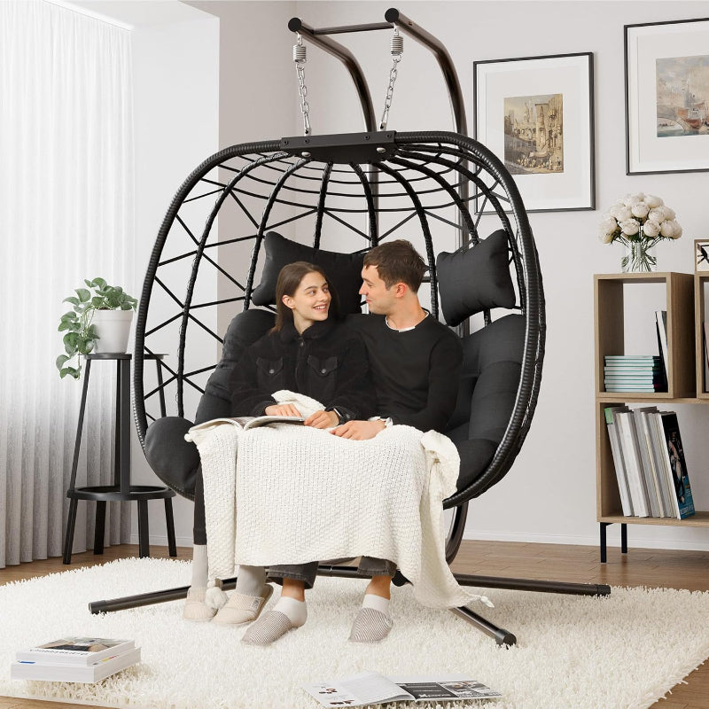 Double Hanging Egg Swing Chair with Stand & Cushions