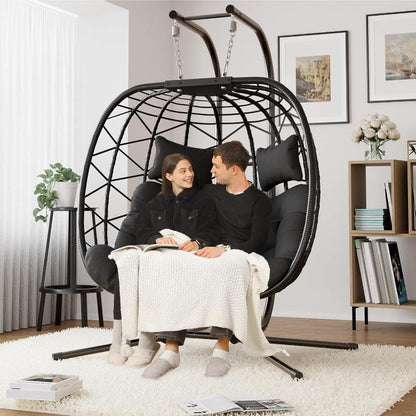 Double Hanging Egg Swing Chair with Stand & Cushions