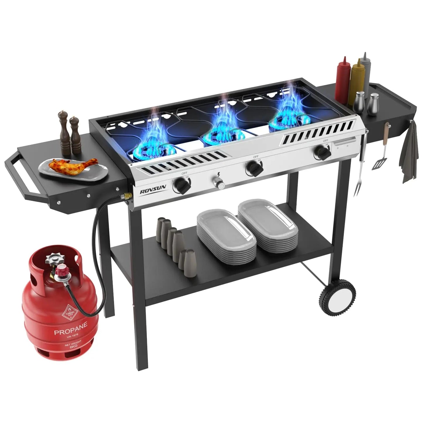 High-Power Outdoor Propane Burner Stove with Shelves