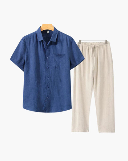 Men's Linen Shirt & Trousers Set – Short-Sleeve Summer Outfit