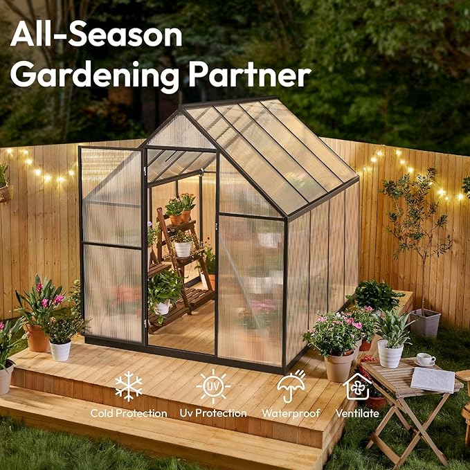 Walk-In Polycarbonate Greenhouse – 1.8 × 2.1 m