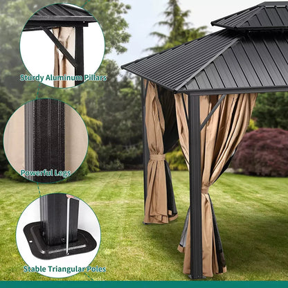 Hard-Top Patio Gazebo with Mosquito Netting