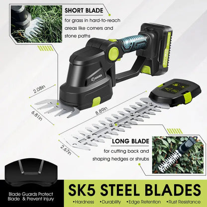 Cordless 2-in-1 Hedge Trimmer & Grass Shear – 2 Batteries