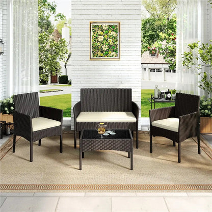 4-Piece Outdoor Rattan Sofa Set with Coffee Table
