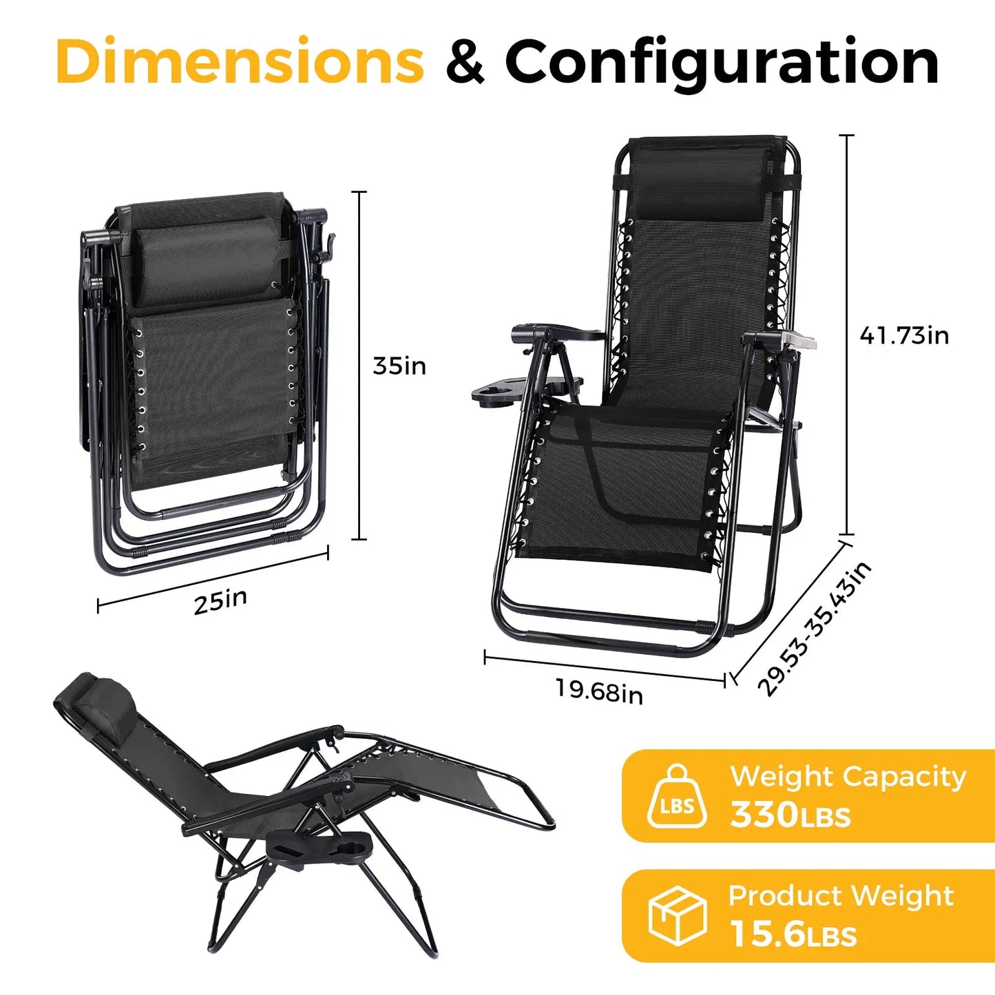 Set of 2 Zero Gravity Reclining Lounge Chairs