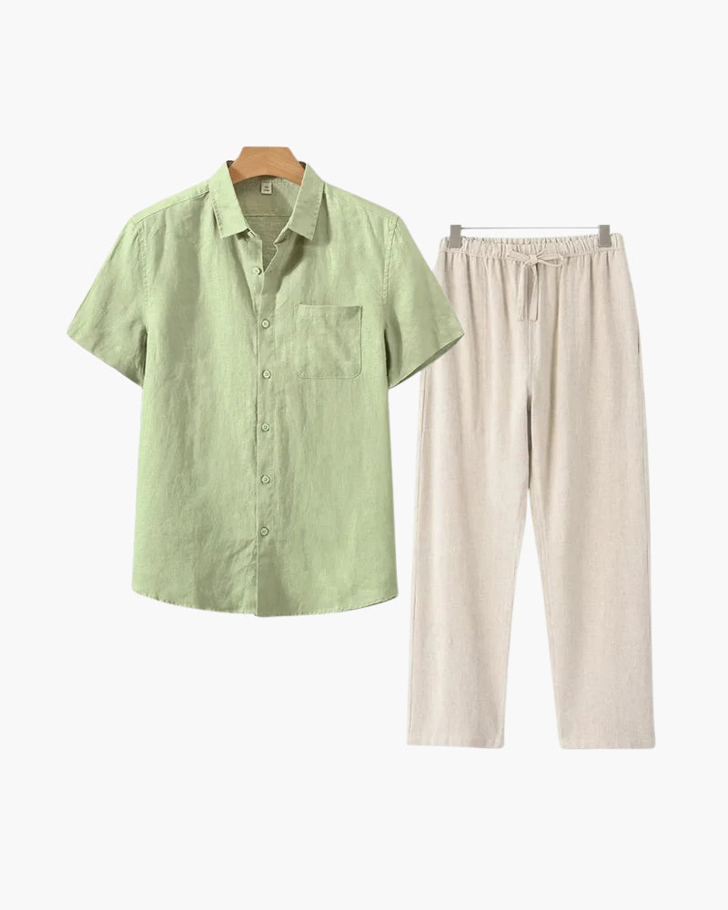 Men's Linen Shirt & Trousers Set – Short-Sleeve Summer Outfit