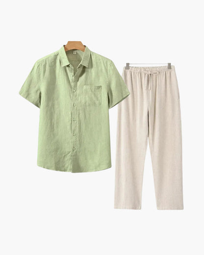 Men's Linen Shirt & Trousers Set – Short-Sleeve Summer Outfit