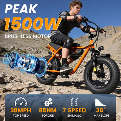 1500W Fat-Tire Electric Bike – All-Terrain, Removable Battery