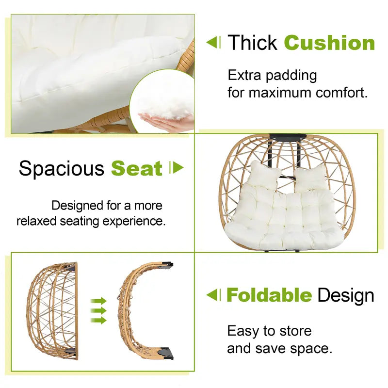 Double Hanging Egg Swing Chair with Stand & Cushions