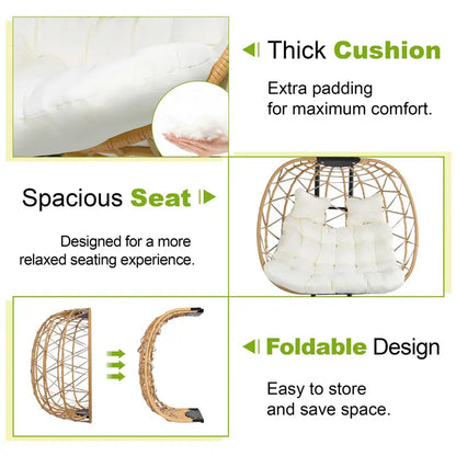 Double Hanging Egg Swing Chair with Stand & Cushions