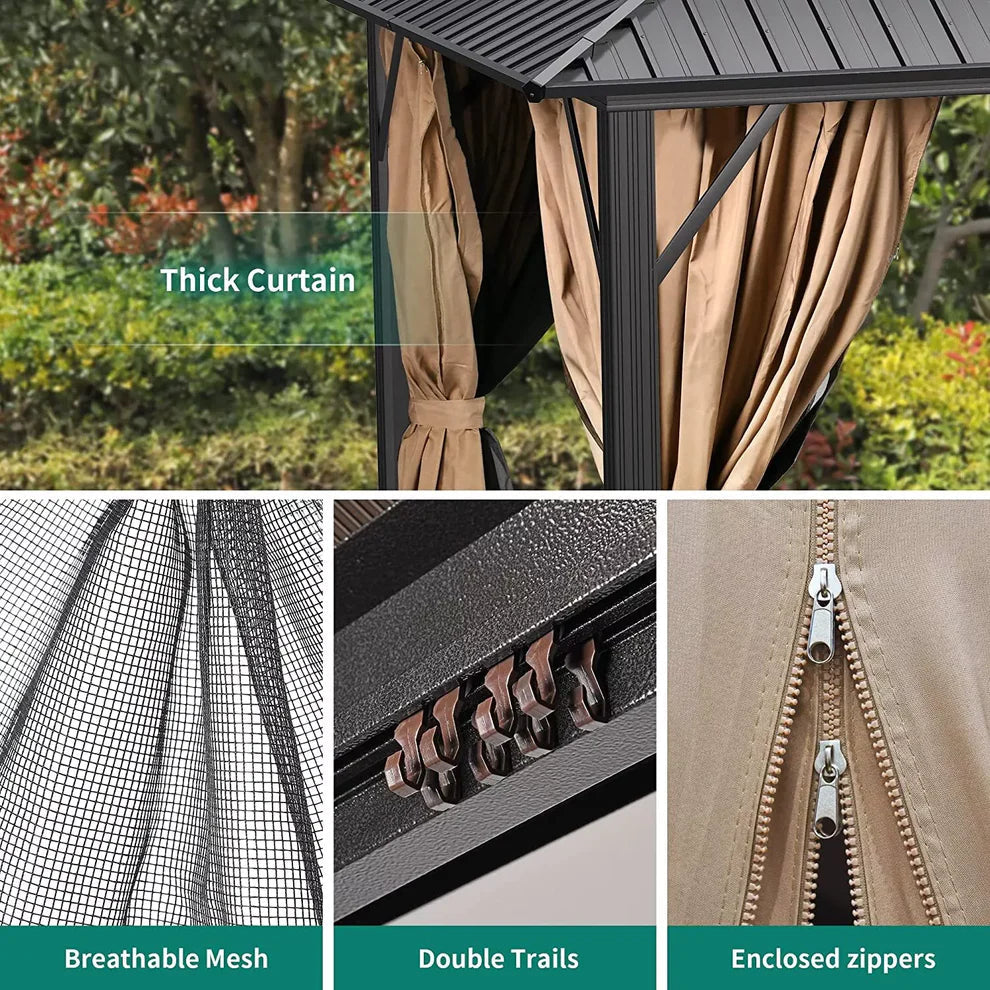 Hard-Top Patio Gazebo with Mosquito Netting