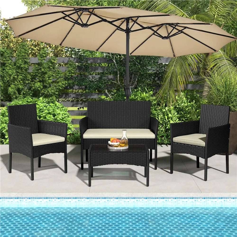 4-Piece Outdoor Rattan Sofa Set with Coffee Table