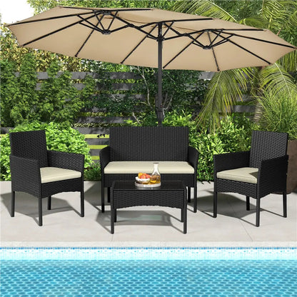 4-Piece Outdoor Rattan Sofa Set with Coffee Table