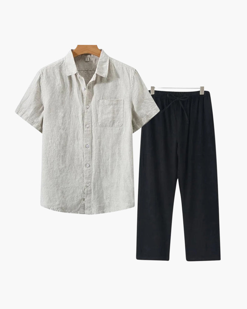 Men's Linen Shirt & Trousers Set – Short-Sleeve Summer Outfit