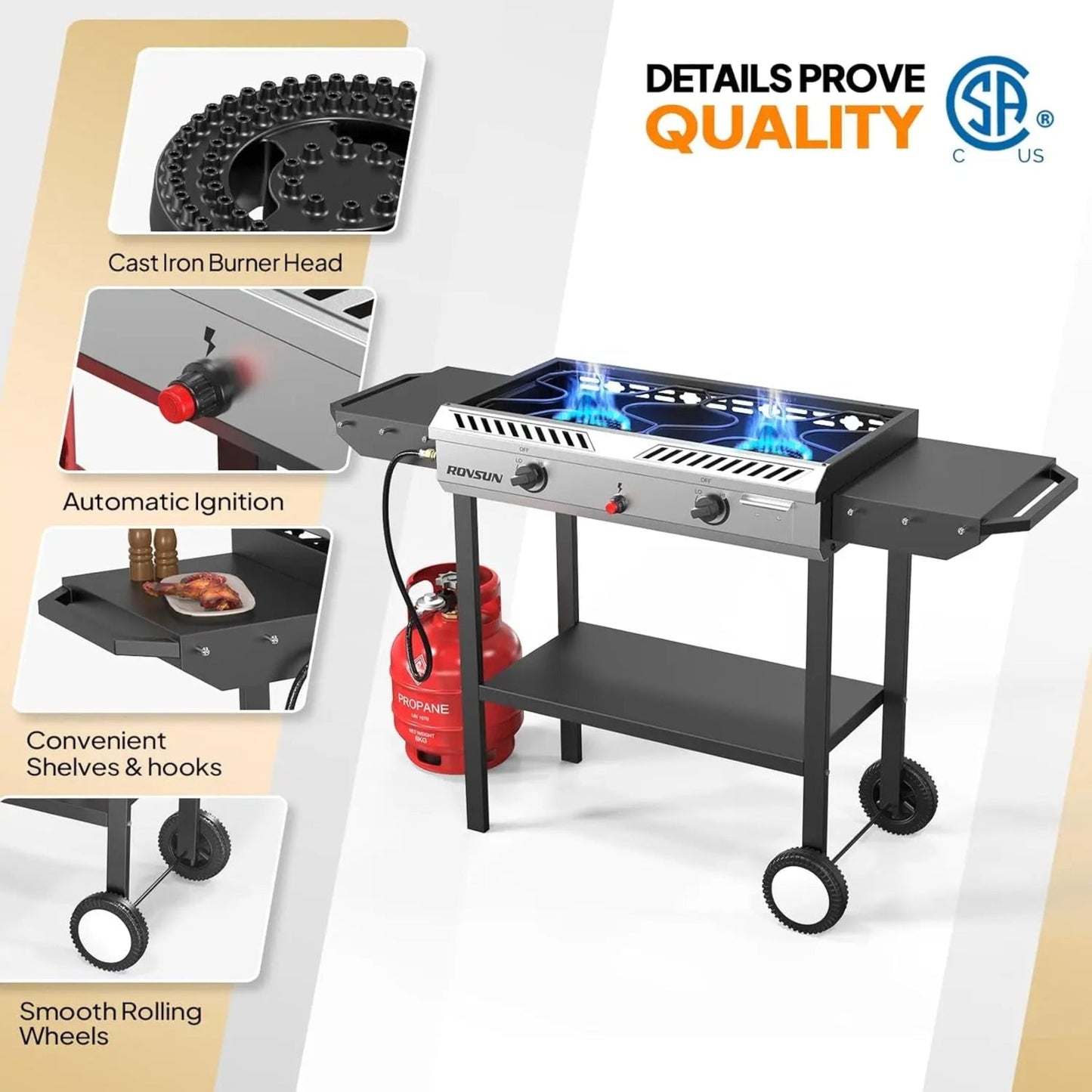 High-Power Outdoor Propane Burner Stove with Shelves