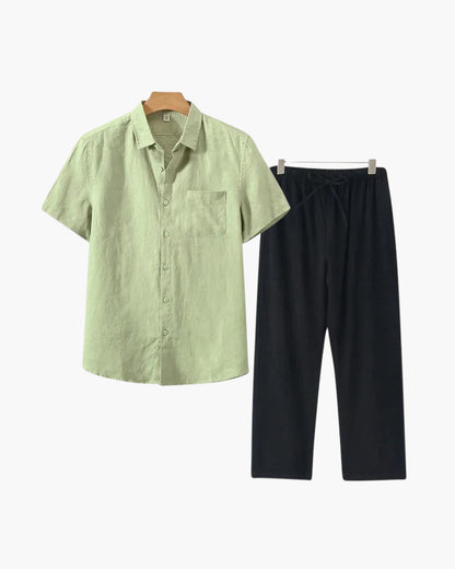 Men's Linen Shirt & Trousers Set – Short-Sleeve Summer Outfit