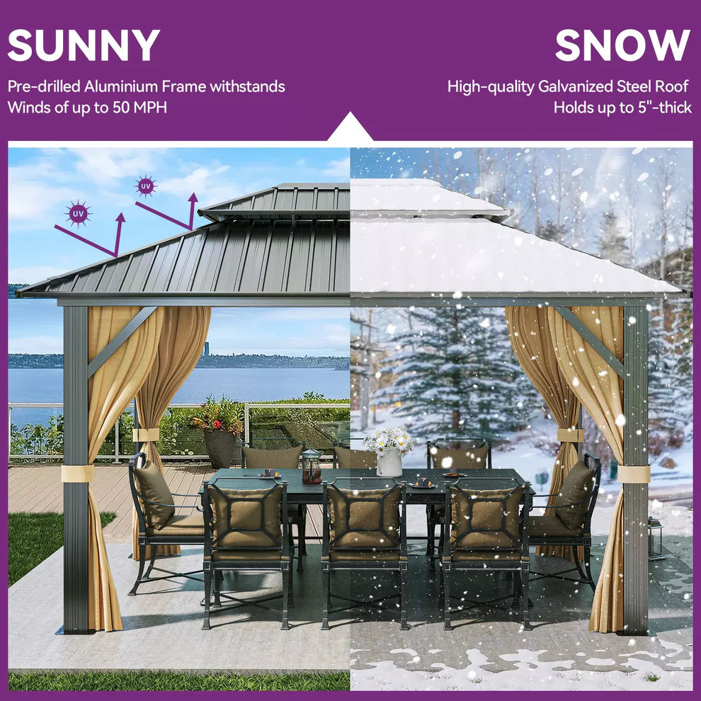 Hard-Top Patio Gazebo with Mosquito Netting