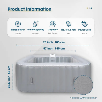 Inflatable Hot Tub Spa – 4–6 People, 130 Bubble Jets