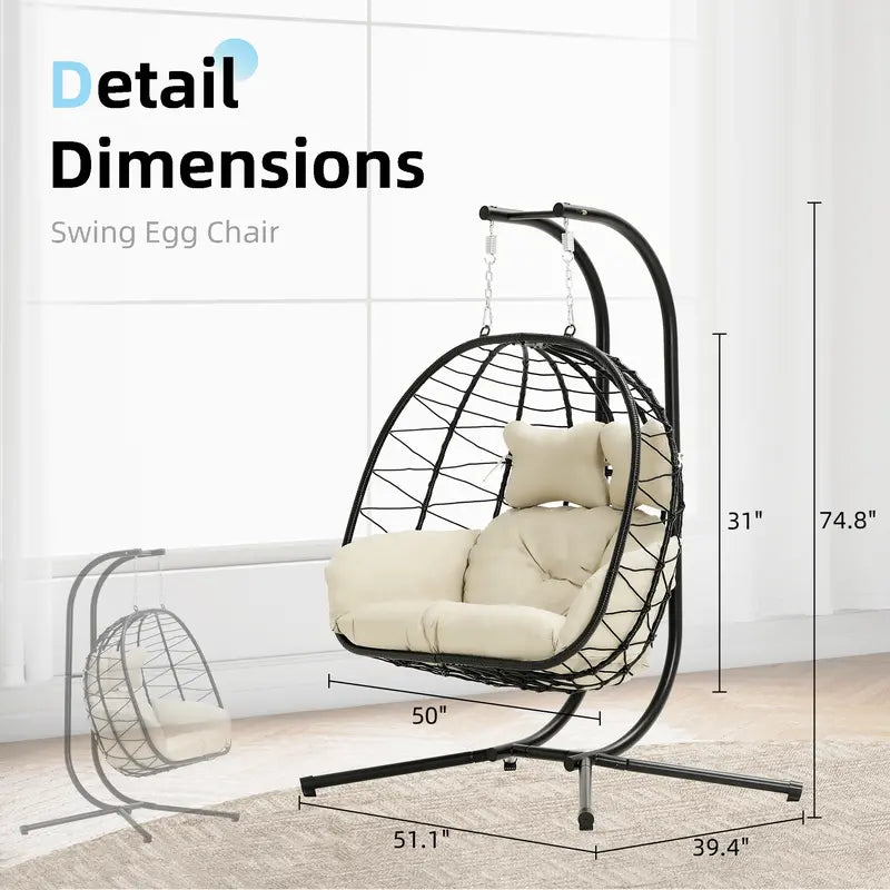 Double Hanging Egg Swing Chair with Stand & Cushions