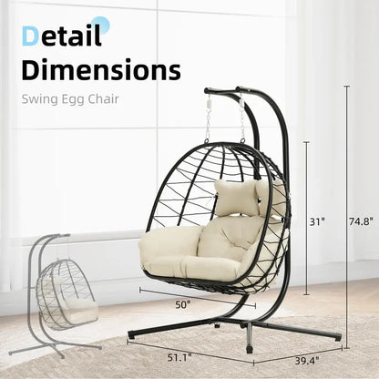 Double Hanging Egg Swing Chair with Stand & Cushions