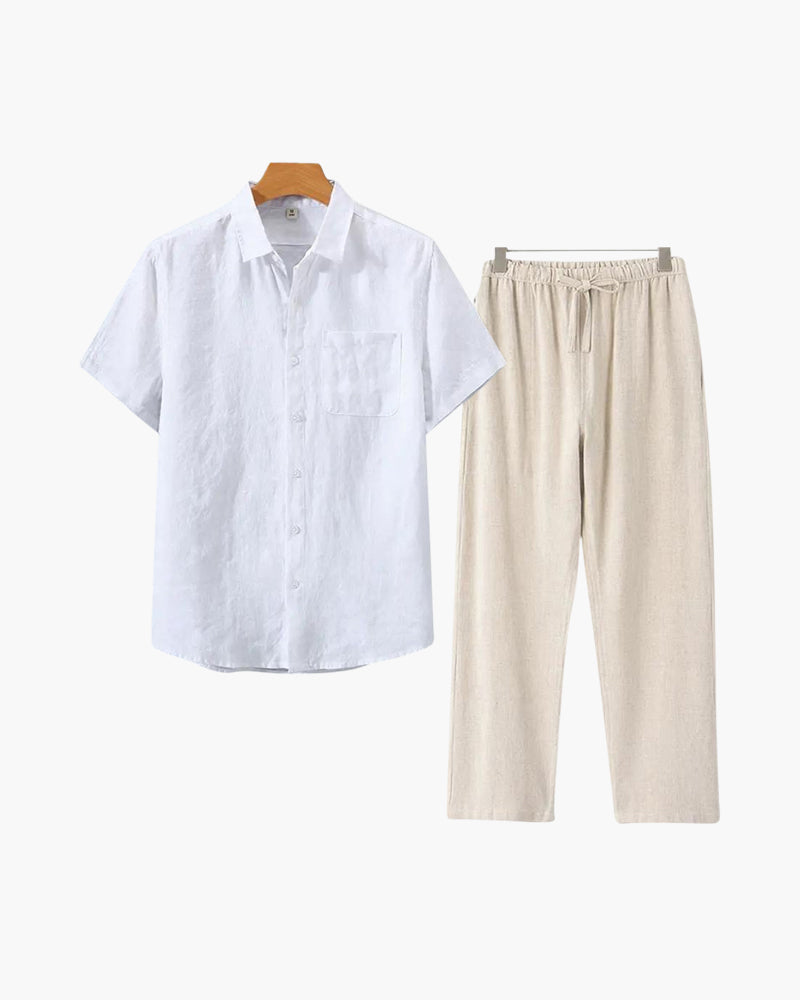 Men's Linen Shirt & Trousers Set – Short-Sleeve Summer Outfit