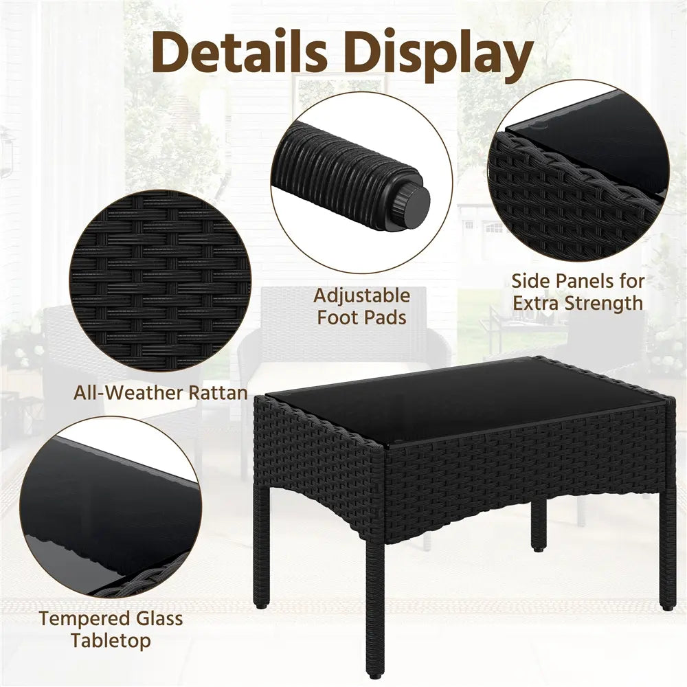 4-Piece Outdoor Rattan Sofa Set with Coffee Table