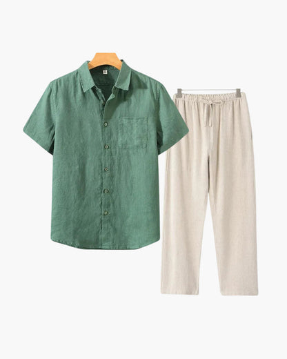 Men's Linen Shirt & Trousers Set – Short-Sleeve Summer Outfit