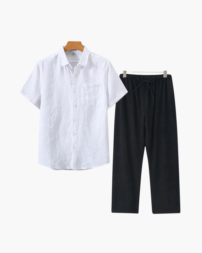 Men's Linen Shirt & Trousers Set – Short-Sleeve Summer Outfit