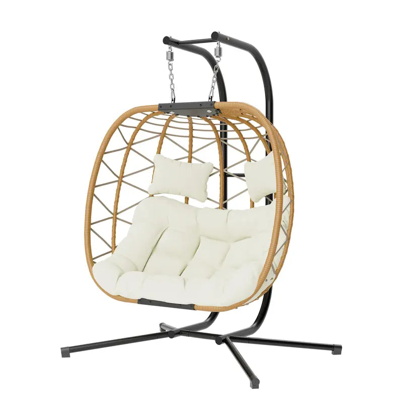 Double Hanging Egg Swing Chair with Stand & Cushions