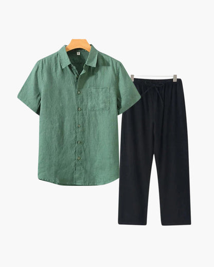 Men's Linen Shirt & Trousers Set – Short-Sleeve Summer Outfit