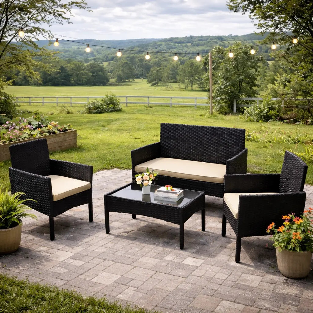 4-Piece Outdoor Rattan Sofa Set with Coffee Table