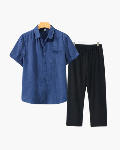 Men's Linen Shirt & Trousers Set – Short-Sleeve Summer Outfit
