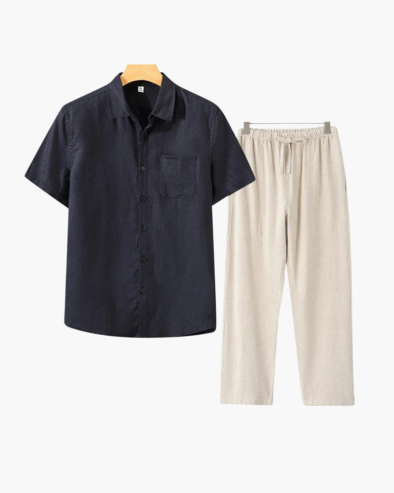 Men's Linen Shirt & Trousers Set – Short-Sleeve Summer Outfit