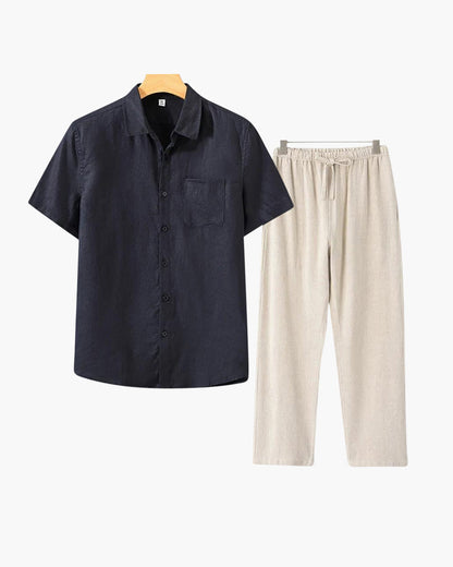 Men's Linen Shirt & Trousers Set – Short-Sleeve Summer Outfit
