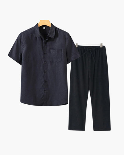 Men's Linen Shirt & Trousers Set – Short-Sleeve Summer Outfit